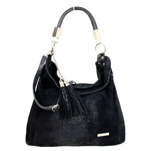 SOFIA CARDONI MADE IN ITALY BLACK SUEDE CROCO PRINT SHOULDER BAG HANDBAG HOBO